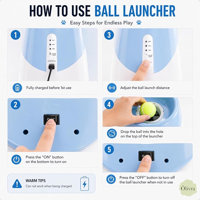 Automatic Dog Ball Launcher, Dog Ball Thrower Machine with 10-30 Ft 3 Launching Distance, Interactive Toys for Small Dogs Indoor & Outdoor with 6 Mini Tennis Balls (2 inch), Rechargeable, Blue