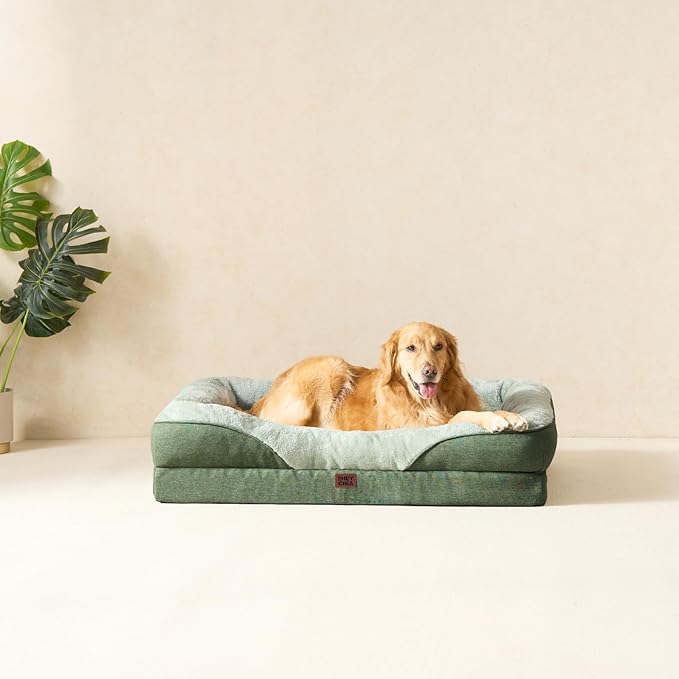 EHEYCIGA Orthopedic XL Dog Bed for Large Sized Dog, 48x35 Inch Extra Large Memory Foam Dog Couch Bed with Sides, Waterproof Liner & Washable Removable Cover, Bolster Pet Sofa, Green