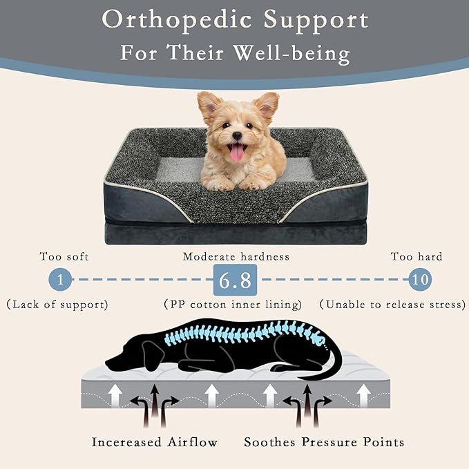Orthopedic Dog Bed for Small Dogs, Waterproof Dog Bed with Memory Foam, Washable Pet Bed for Medium Sized Dog, Non-Slip Support for Joint Health