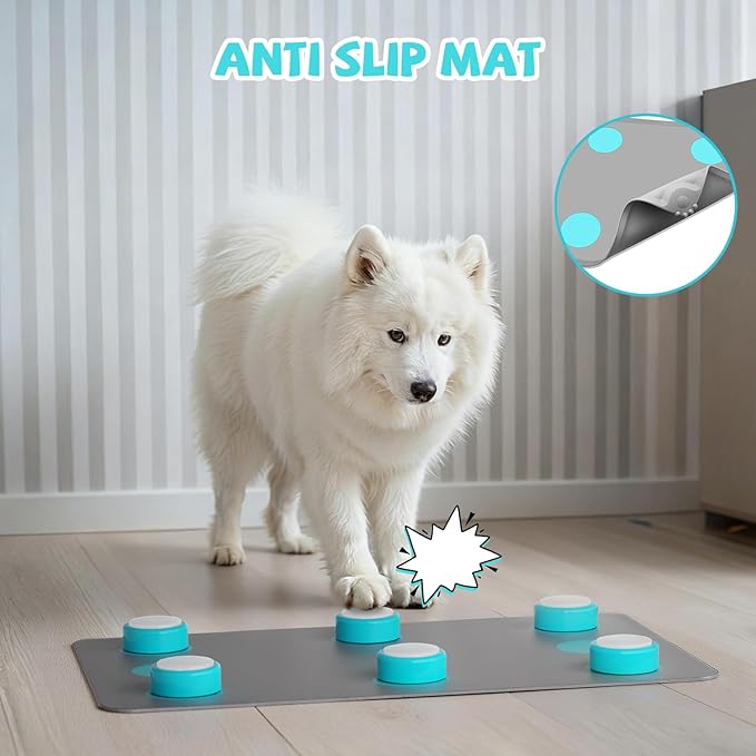 Voice Recording Button, Talking Buttons for Pet Communication, 24 Seconds Record & Playback, Set of 6 Recordable Buttons with Non-Slip Mat for Dog, Cat, Pet Training, Funny Gift for Home、Party, Blue