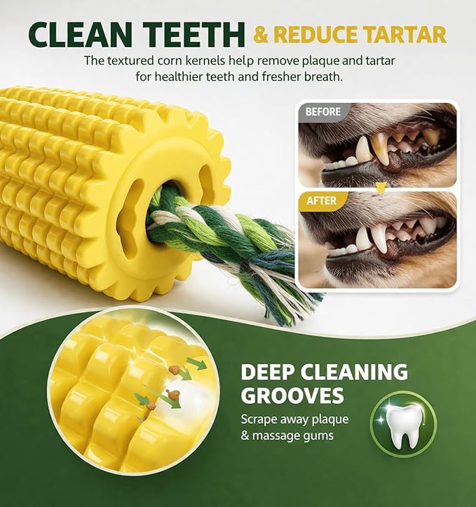 4.37 inch Corn Cob Dog Toys for Aggressive Chewers, Durable Rubber Teething Toys for Puppies, Dog Toys to Keep Them Busy, Bite and Brush Dental Toy for Small Medium and Large Dogs