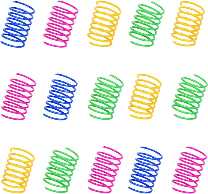 ISMARTEN 100 Pack Pet Wide Colorful Springs Cat Toys Plastic Coil Spiral Springs for Cat Kitten Pets (Random Color)