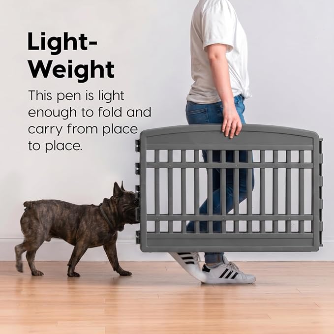 IRIS USA 24" Dog Playpen 6-Panel Pet Exercise Pen with Door Gate 61x61x24 Puppy Play Pen Indoor Outdoor Plastic Heavy Duty Foldable Portable Pet Fence for Small Medium Dogs Puppies Multiple Pets Gray