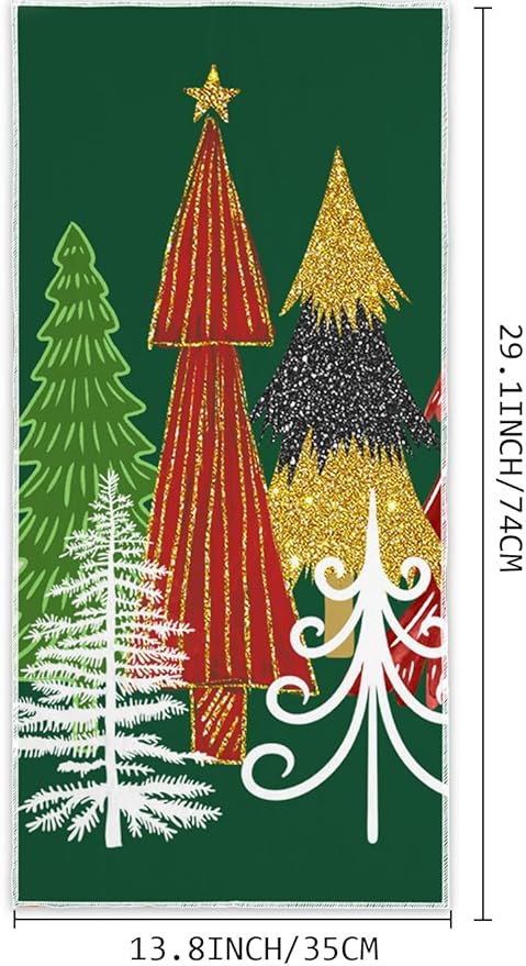 Green Red Christmas Tree Hand Towels Set of 2 Xmas Watercolor Pine Trees Absorbent Bathroom Towel Soft Decorative Towels for Bathroom, Hotel 29.1 X 13.8 Inch