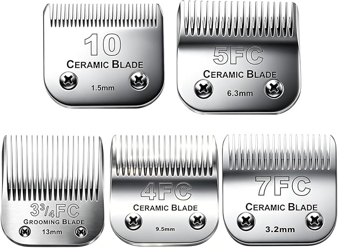 5PACK Dog Grooming Clipper Replacement Blades Compatible with Andis Pet Clipper/Oster A5/Wahl KM Series Dog Clipper with Ceramic Blade & Stainless Steel Blade (#10+5FC+7FC+3FC+4FC)