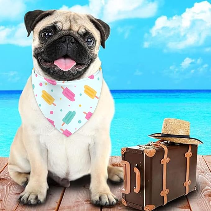 Summer Dog Bandanas Hawaiian Triangle Scarf Kerchief Set for Dogs Pet Costume Accessories, Blue & Yellow