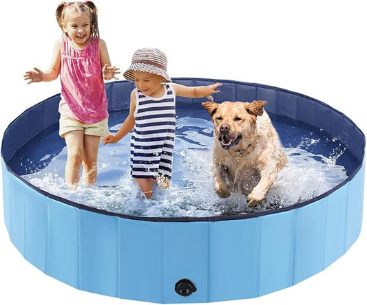 Eooqi Foldable Dog Pool, Portable Pet Bath Tub and Kiddie Swimming Pool, Collapsible Bathtub for Puppies, Small, Medium and Large Dogs, Cats and Kids, 55 x 12 in, Blue