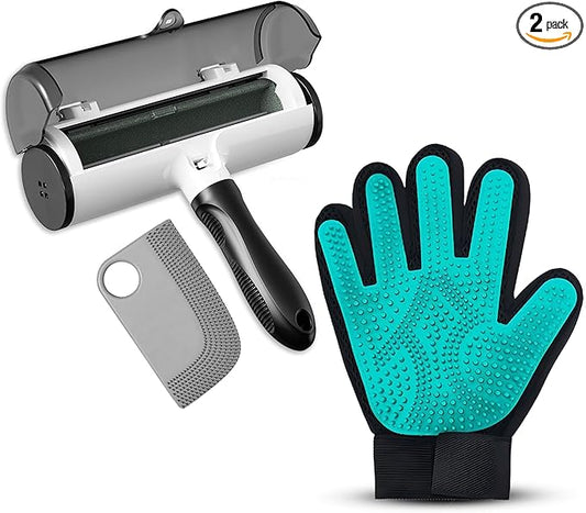 Pet Hair Removal Glove for Dogs & Cats – Dog Grooming Gloves for Shedding, Pet Hair Remover Glove – Pet Grooming Gloves, Cat Grooming Gloves & Cat Brush Glove (Glove + Pet Hair Revomal Kit)