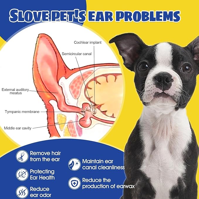 Dog Ear Infection Treatment,Ear Wash for Pets,Effectively Removes Debris, Waxy, Buildup and Ear Odor, Soothes Itchy & Inflamed Ears (Ear Hair Powder 2pcs)