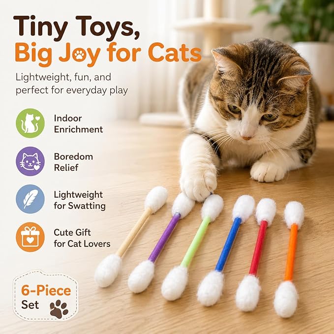Cat Q Tip Toy with Catnip Cotton Swabs Qtip Cat Toy Pack Catnip Toys for Indoor Cats Giant Qtip Cat Toy Chew Sticks, Durable Felt Interactive