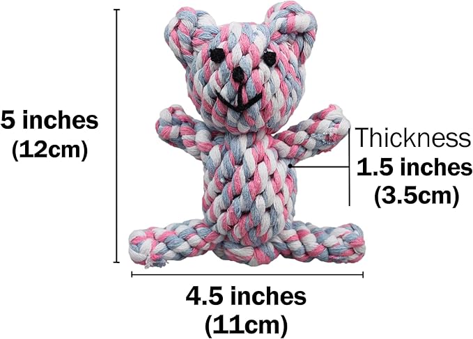 SunGrow Teddy Bear Puppy Teething Toy, Durable Tug and Chew Play for Small & Medium Dogs, Knotted Rope Cotton Design for Teething Comfort, Interactive Training, Active Pet, & Oral Cleaning