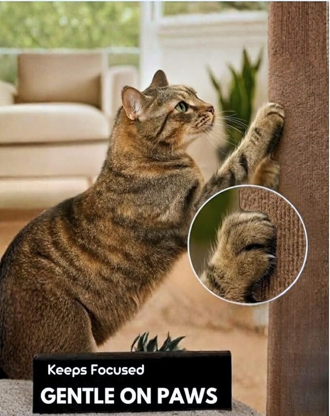 Corner & Wall Cat Scratch Mat, Self-Adhesive Trimmable Cat Scratcher, Wall Mounted Scratching Pad for Indoor Cats, Sofa Furniture Protector, Cat Post Cover Replacement (Brown, 23.6''x11.8'', 3-Pack)