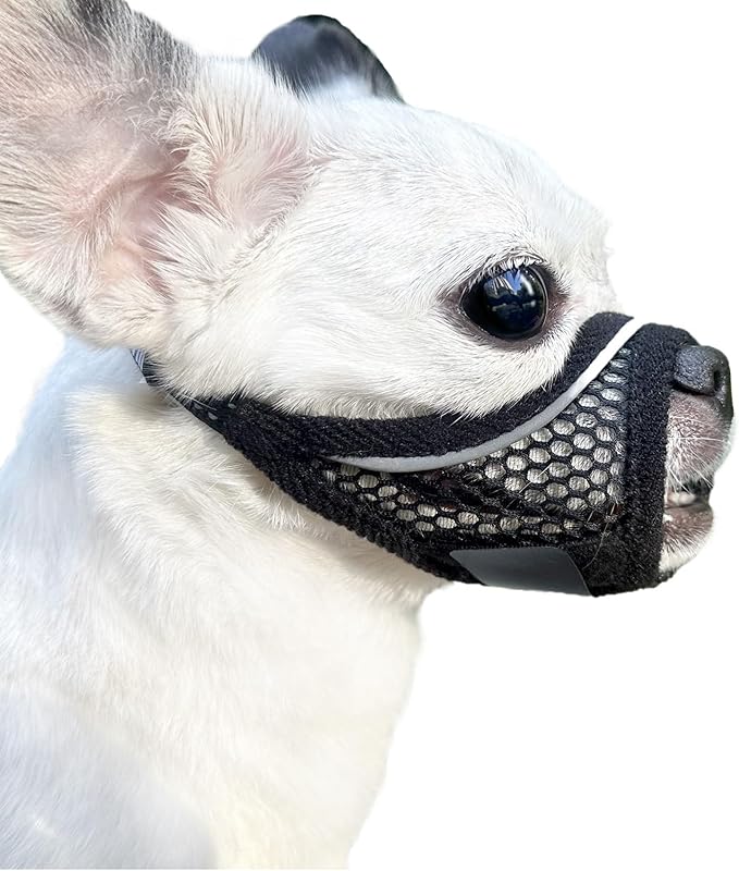 Dog Muzzle, Soft Mesh Muzzles for Small Medium Dogs for Barking Biting Grooming Vet Visits, Short Snout Puppy Mask Allows Drinking, Breathable Mouth Cover 10-20 lbs (Black, S)