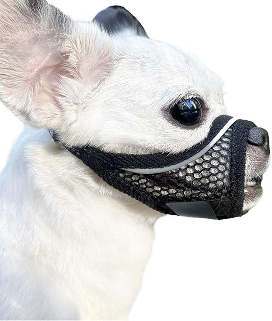 Dog Muzzle, Soft Mesh Muzzles for Small Dogs, Chihuahua Shih Tzu Yorkie Pom, Short Snout Mouth Guard for Barking Biting Grooming, Breathable Adjustable Puppy Muzzle (Black, XS)