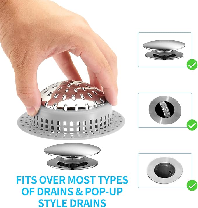 Aluvor Bathtub Drain Hair Catcher Shower Drain Cover Sink Drain Protector for Pop-Up & Regular Drains, Silver Grey