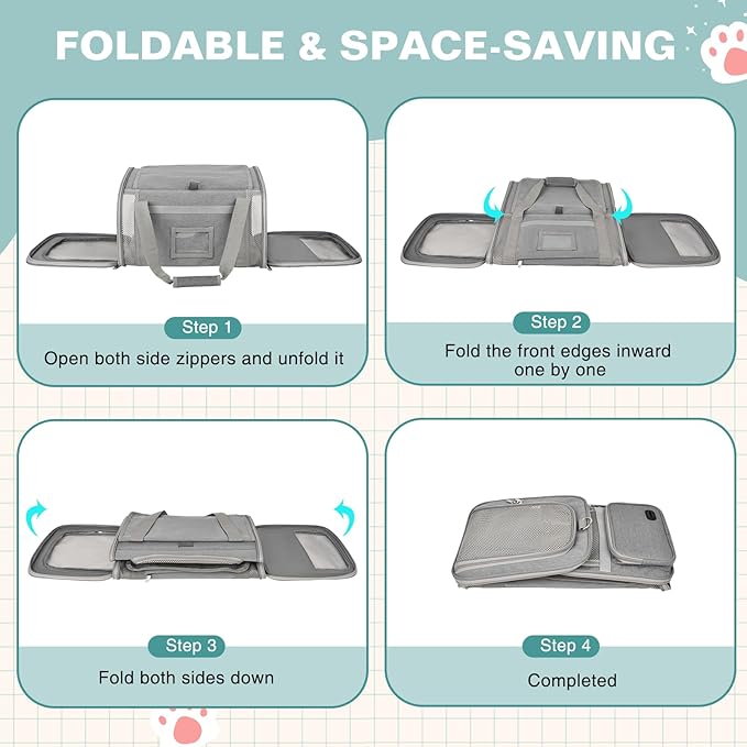 Soft Cat Carrier for Pets Up to 20 Lbs, Collapsible Cat Carrier Bag with Privacy Curtains, Airline Approved Small Pet Carrier for Small Medium Cats Dogs Puppy, Washable Soft Pet Travel Bag Dog Carrier