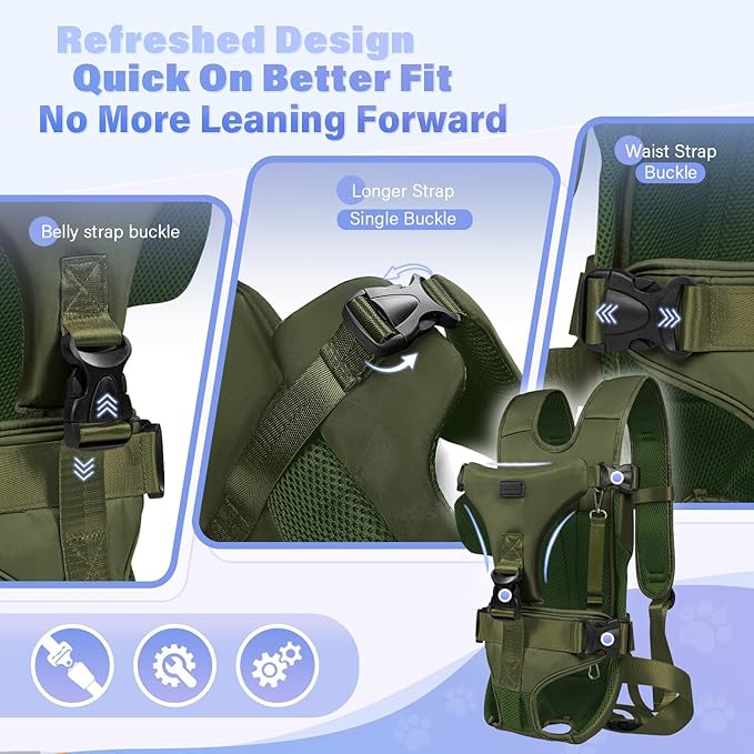 YUDODO Front Pet Carrier Backpack for Small Dogs, Secure and Breathable Mesh, Ergonomic Support, Adjustable for Walking, Hiking, or Travel (Army Green, S)