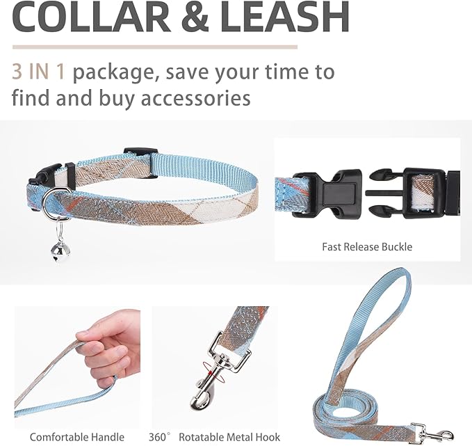 PUPTECK Adjustable Dog Harness Collar and Leash Set Step in No Pull Pet Harness for Small Medium Dogs Puppy and Cats Outdoor Walking Running, Soft Mesh Padded Reflective Vest Harnesses, BlueBrown XL