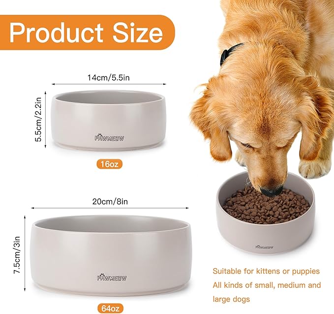 Ceramic Dog Bowl | 5.5inch Dog Bowl, Spill Proof, Non-Slip Pet Feeding Bowl for Small & Medium Breed(16 oz) (Gray, 5.5-8inch)