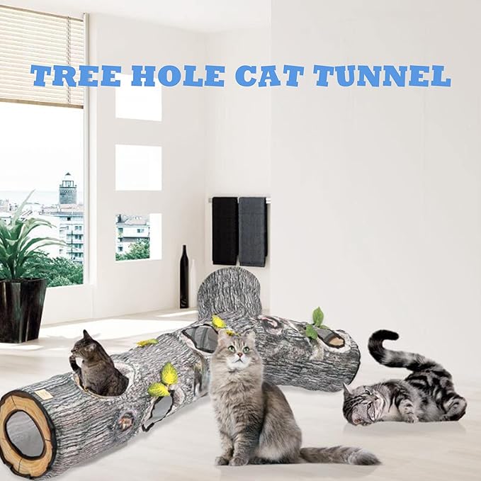 Cat Tunnel,Cat Tunnels for Indoor Cats,Tree Trunk Play Toy for Large Cats、Kitten and Other Small Animals to Chase and Play,Foldable Easy to Store,Cat Tube Toys Long 59"