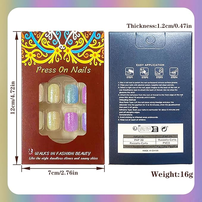 yefiuo Summer Press on Nails Short Square Ombre Fake Nails Press ons Rainbow Colors Acrylic False Nails Glue on Nails Reusable Nail Tips Kit Full Cover Stick on Nail Supplies for Women Girls 24Pcs