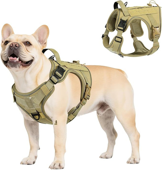 VavoPaw Heavy Duty Tactical Dog Harness for Small Dogs, No Pull Adjustable Pet Harness Reflective Service Training Easy Control Pet Vest Military K9 Working Dog Harnesses, Army Yellow, S
