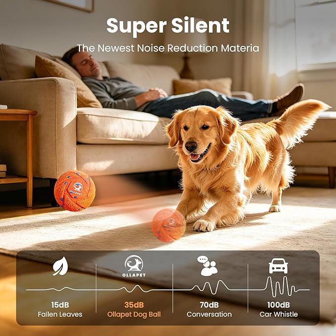 Smart Interactive Dog Ball Toys - Auto Bouncing & Rolling, Chew-Resistant E-TPU Material, 3 Interactive Modes, IPX7 Waterproof, Smart Chase Pet Toy Ball for Medium and Large Dogs - Orange
