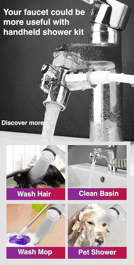 Generic Basin Handheld Shower Set, Sink Hose Faucet Sprayer Attachment, with Stop Water-saving Function For Hair Pet Washing Baby Bath, Update Bathroom Bathtub Utility Kitchen, Chrome + White
