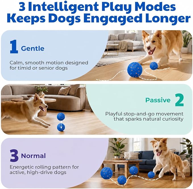 Interactive Dog Ball for Medium & Large Dogs, Automatic Moving Dog Toy with Motion Activation, USB Rechargeable Self Rolling Ball for Boredom Relief, Indoor Exercise & Independent Play