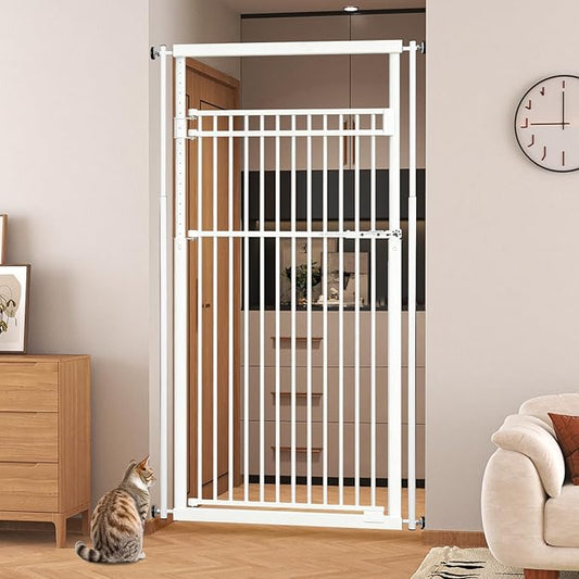 78.8" Extra Tall Pet Gate for Cat/Dog, 28.3-33" Wide Tall Cat Gate for Doorways/Hallways, NO Drilling Pressure Mounted Dog Gate for Stairs, Studio, Kitchen (White)
