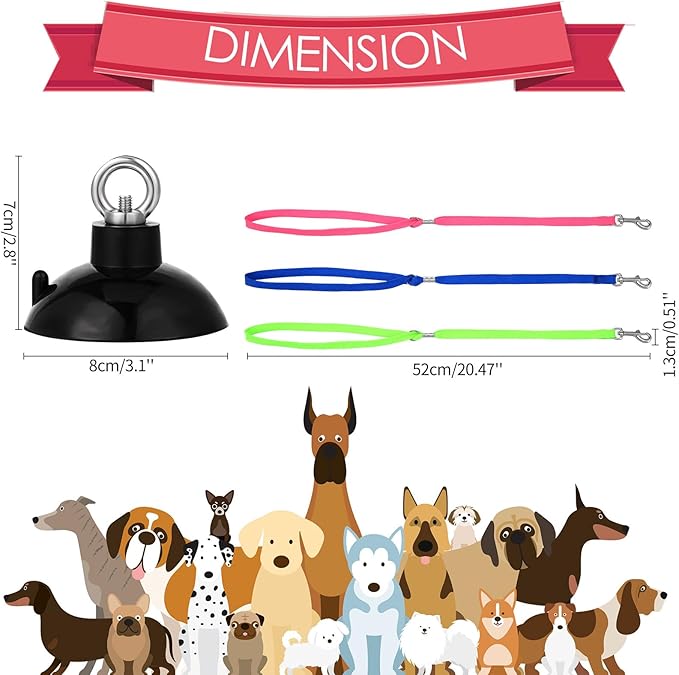 Frienda 4 Pcs Dog Bathing Tether with Suction Cup Cat Restraint for Bathing Dog Grooming Tub Restraint Loops Adjustable Cat Fixed Safety Rope for Pet Shower Grooming Helper(Blue Pink Bright Green)