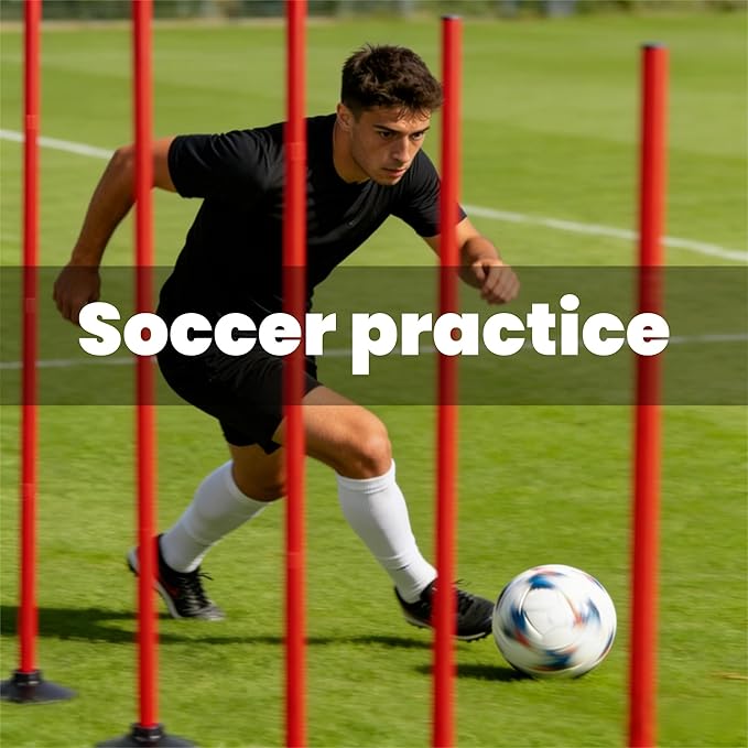 6 Pcs 5 FT Adjustable Agility Training Poles for Soccer,Basketball,Football, Horse,Dog-Speed and Agility Training Equipment Sports Training Poles with Rubber Bases and Bag