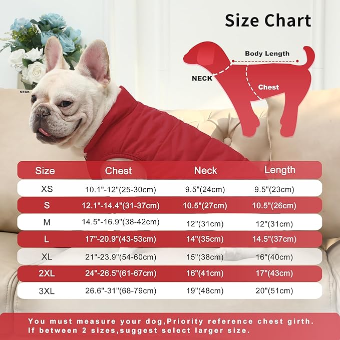 JoyDaog 2 Layers Fleece Lined Warm Dog Jacket for Winter Cold Weather,Soft Windproof Large Dog Coat,Red XXXL