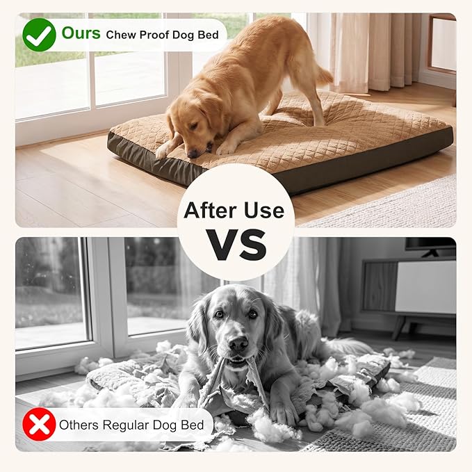 GASUR Indestructible Chew Proof Dog Beds for Large Sized Dogs, Durable Extra Large Dog Ded for Aggressive Chewers,Waterproof Washable Dog Deds for Crate Couch w/Removable Cover (Brown, XXL, 47"x29")
