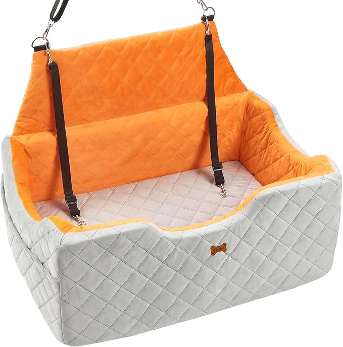 Dog Car Seat for Large Dogs - Foam Dog Booster Seats for 2 Small Dogs, High Depth Car Pet Seat with Storage and 2 Safety Leash, Washable Portable Travel Cat Bed, 2-inch, Grey
