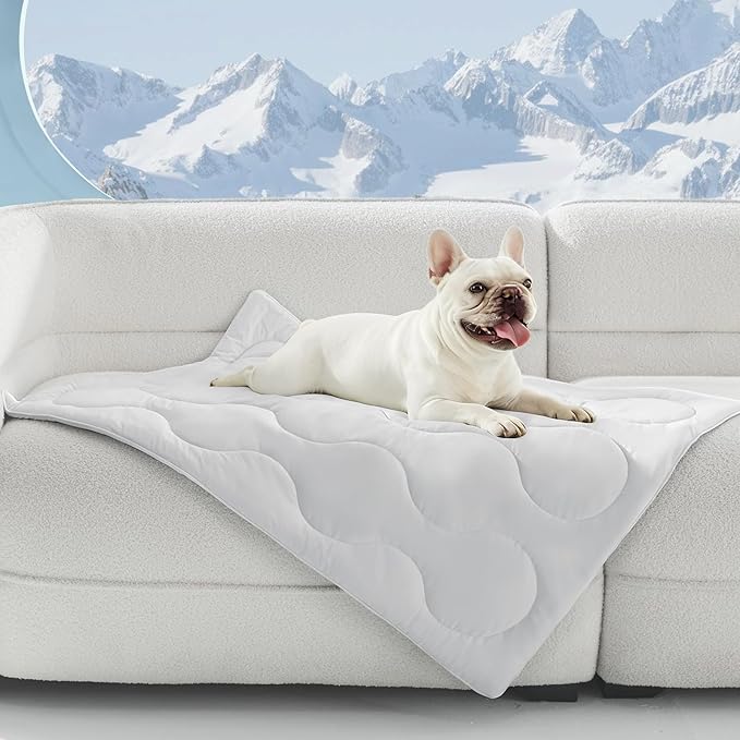 MIXJOY Cooling Blanket for Medium Dogs Breathable, Dual-Sided with Q-MAX>0.5, Lightweight Pet Cooling Throw Blanket Summer for Sofa & Dog Bed, Washable Soft Dog Cat Cold Mat Durable, Pearl Grey, 30x40
