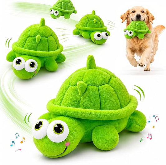 Interactive Dog Toys, Moving Turtle Dog Toy with Bouncing Ball & Music, Rechargeable Plush Dog Toy for Small Medium Large Dogs, Automatic Self Play Dog Toy to Keep Dogs Busy for Indoor Outdoor Play
