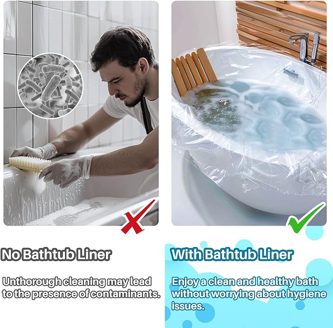 MAQIHAN 5PACK Disposable Bathtub Cover Liner - 102 x 47 Inch Large Size Transparent Plastic Bathtub Liner, Portable Bath Tub Bag with Sticker, Ideal for Travel Salon Spa Household Hotel Pet Bathing