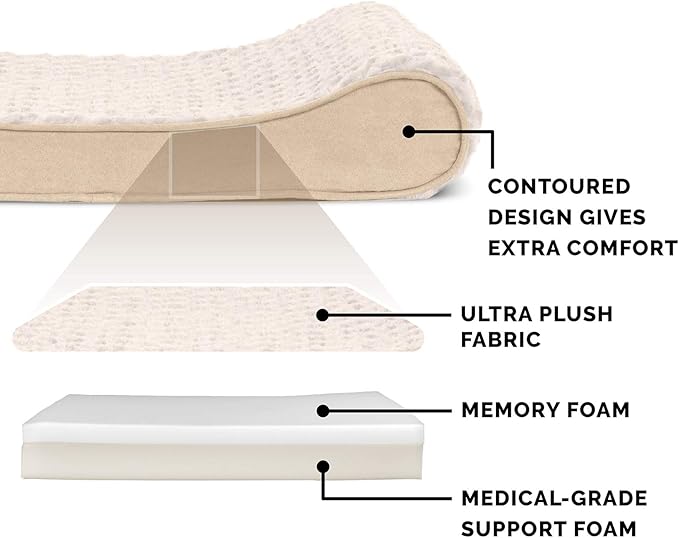 Furhaven Memory Foam Dog Bed for Large Dogs w/ Removable Washable Cover, For Dogs Up to 75 lbs - Ultra Plush Faux Fur & Suede Luxe Lounger Contour Mattress - Cream, Jumbo/XL