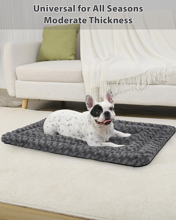 Washable Dog Bed Reversible Dog Beds for Crate Soft Fluffy Kennel Pad Anti-Slip Pet Sleeping Mat for Large Jumbo Medium Small Dogs (Grey, 24.00" x 18.00" x 1.50")