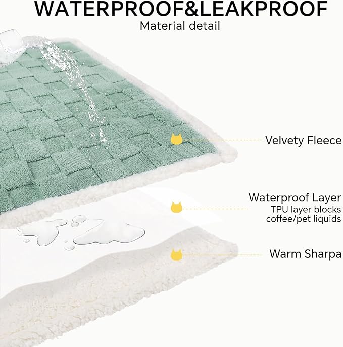 Luciphia Waterproof Dog Blanket, Leakproof Large Pet Blanket for Couch Sofa Bed Furniture Cover Protector, Washable Soft Sherpa Fleece with 3D Jacquard, Cozy Calming Reversible, Sage Green, 65"x57"