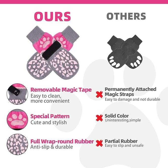 KOOLTAIL Dog Socks for Hot/Cold Pavement to Prevent Licking Paws Scratching,Anti Slip Pet Boots&Paw Protector for Hardwood Floors,Traction Control Grip Booties for Small Medium Large Senior Dogs PinkL