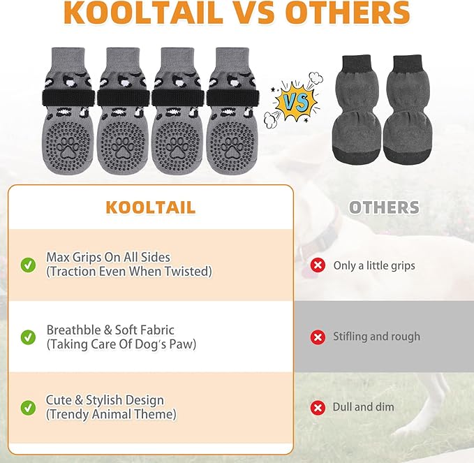 KOOLTAIL Anti Slip Dog Socks to Prevent Licking Paws,Dog Shoes for Hot Pavement & Hardwood Floors,Durable Soft Double Sided Grippy Socks for Small Medium Large Dogs, Traction Control for Senior Dogs