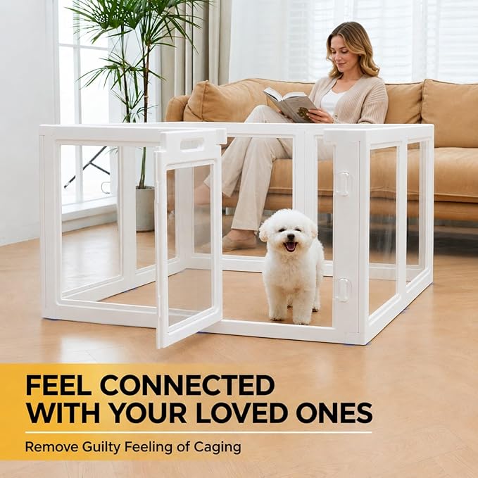 EVERFRONT Clear Acrylic Dog Playpen - Clear Dog Play Pen - Easy Assemble Acrylic Dog Playpen - Puppy Playpen, Cat Playpen, Small Animal Playpen, Dog Play Pen Indoors