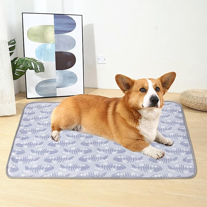 DELIFUR Dog Cooling Mat- Pet Cooling Mat Outdoor for Dogs Ice Pad for Puppy Small Medium Dog Machine Washable (Large, Grey Fishbone)