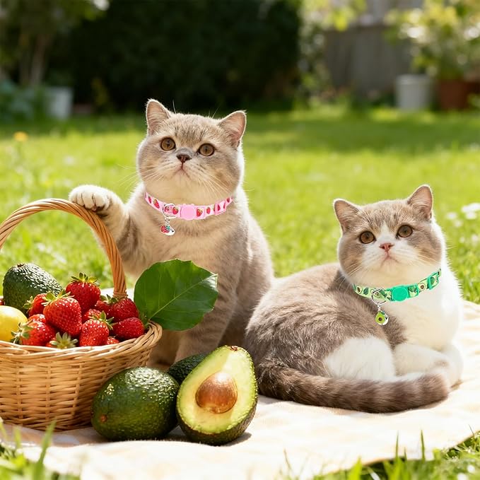 PUPTECK Cat Collar Breakaway with Bells, Kitten Collar Outfit Adjustable for Girl Boy Small Pet Puppy Bunny, Cute Costume Accessory with Safety Release Buckle (Fruit)