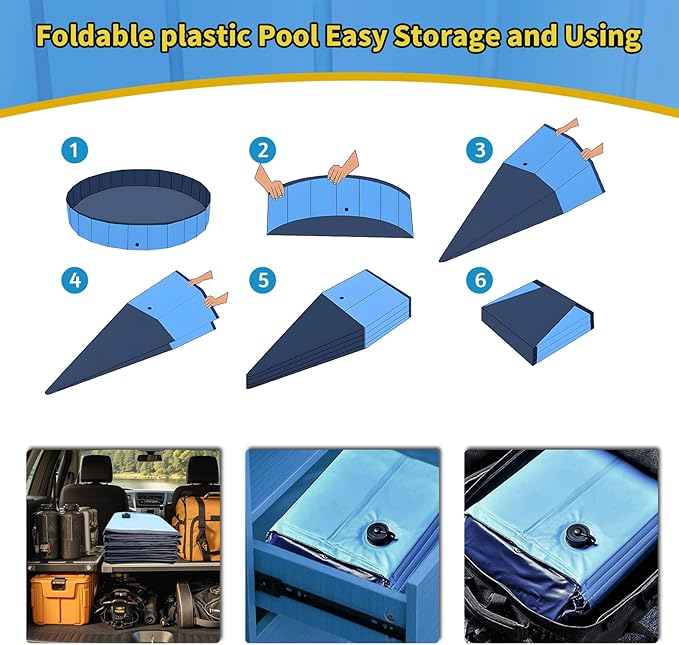 CACSPS Foldable Dog Pool, 32" x 8" Kiddie Pool with Hard Plastic, Non-Slip Dog Bath Tub for Outdoor Backyard, Collapsible Dog Swimming Pool for Kids Dogs Pets (Blue)