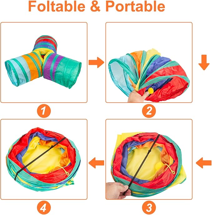22 Pcs Cat Toys for Indoor Cats Collapsible 3 Way Cat Tunnel Interactive Feather Teaser Wand Ball Toy for Kitten Cats (22pcs-3 Way)