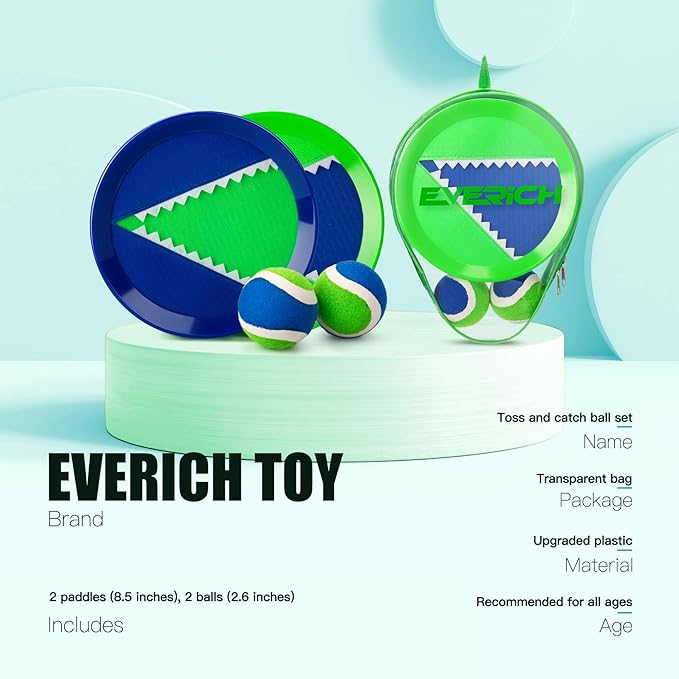 Toss and Catch Ball Game Set, Upgraded Sticky Paddle Ball Set for Kids & Toddlers, Sturdy & Water-Resistant Outdoor Backyard Beach Pool Toy, Birthday Gift for Boys Girls Ages 3-12