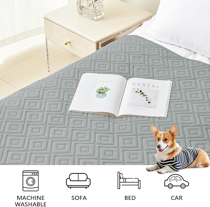hyha Waterproof Dog Blanket, Soft Pet Bed Blankets, Waterproof Sofa Couch Cover for Dogs Washable, Reversible Pet Couch Covers for Sofa Furniture (82x102 Inch, Grey/Light Grey)